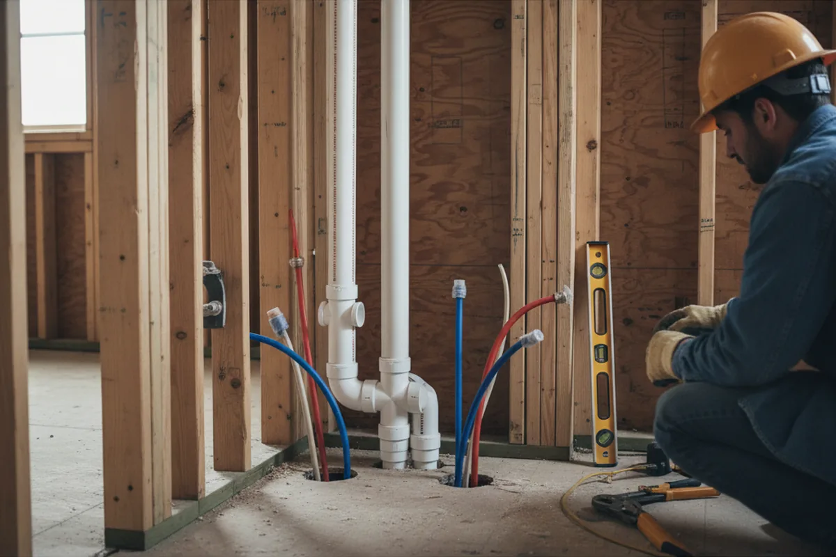 Drain and supply rough-in during Drain Cleaning in White Oak